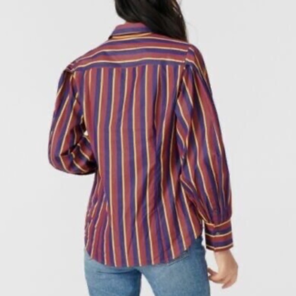 J. Crew Thomas Mason Classy Burgundy Navy Stripe Billow Sleeve Blouse NWT - Picture 3 of 12
